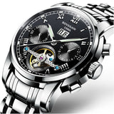 BINSSAW men automatic mechanical watches Chinese luxury brand fashion the tourbillon stainless steel waterproof  sports watch