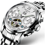 BINSSAW men automatic mechanical watches Chinese luxury brand fashion the tourbillon stainless steel waterproof  sports watch