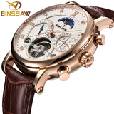 BINSSAW Mens Automatic Mechanical Watch Top Luxury Brand Fashion Tourbillon Genuine Leather Man Sports Watches relogio masculino