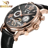 BINSSAW Men Watch Luxury Brand Automatic Mechanical Fashion Tourbillon Sport Leather Man Calendar Week Watches relogio masculino