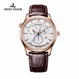 Reef Tiger Top Brand Luxury Watches Waterproof Automatic Mechanical Men Watches Brown Leather Strap Relogio Masculino